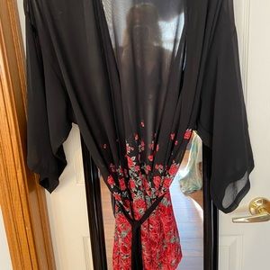 Valentine's day - feel sexy in this Beautiful sheer black and red floral robe